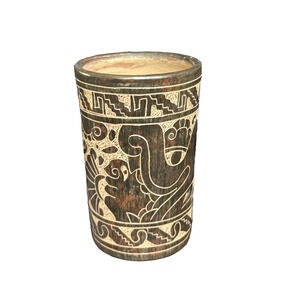 Mayan Art Terracotta Vase Cup Reproduction Mayan Warriors Gods 5 1/4" Signed